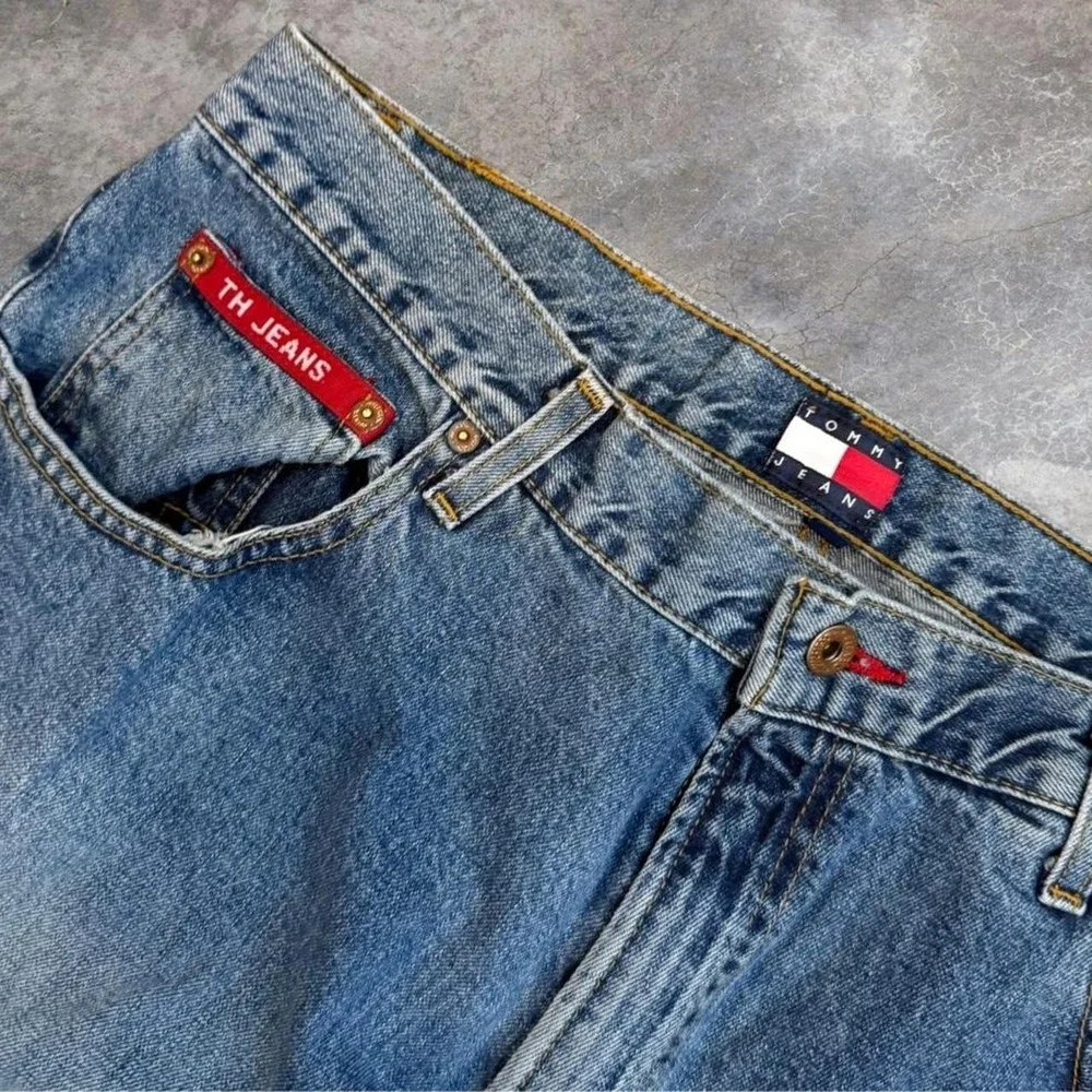 Vintage Tommy Hilfiger Distressed Thrashed Blue Jeans Mens 36x31.5 Skater Grunge